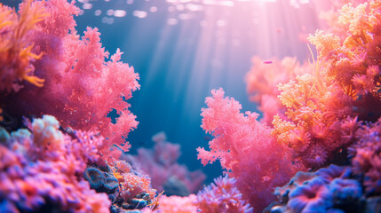 Wall Mural - Ocean coral reef background concept. Empty space on one side.