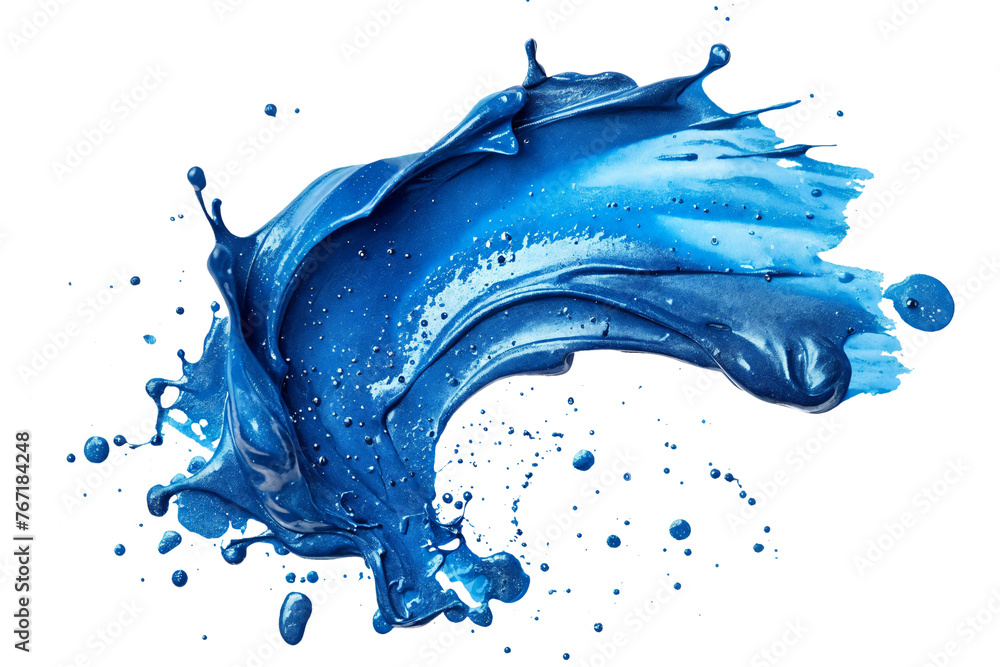 Splashes of blue paint liquid isolated on white background template ...