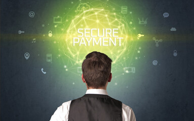 Poster - Rear view of a businessman, online security concept