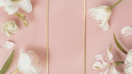 Canvas Print - pink background with white flowers and gold frame