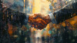 handshake between business executives portrayed in the style of impressionist paintings
