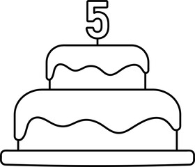 Wall Mural - birthday cake with number one candle, 5 years party black line element