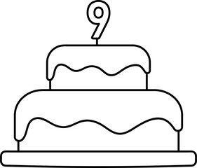 Wall Mural - birthday cake with number one candle, 9 years party black line element