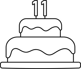 Wall Mural - birthday cake with number one candle, 11 years party black line element