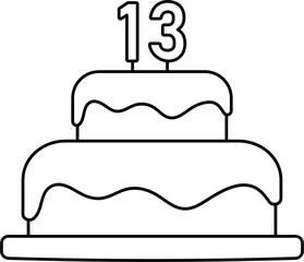 Wall Mural - birthday cake with number one candle, 13 years party black line element