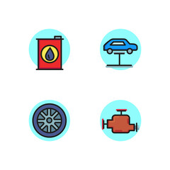 Sticker - Car repair line icon set. Car in garage, wheel, oil barrel, engine. Car service concept. Can be used for topics like automobile, maintenance, technical support.