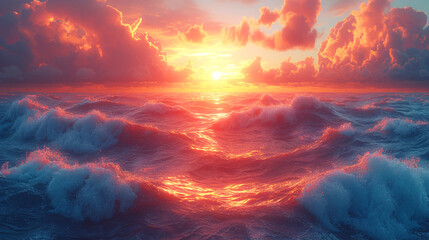 Ocean Sunrise Drenched Waves Meditation Background