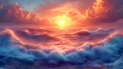 Ocean Sunrise Drenched Waves Meditation Background