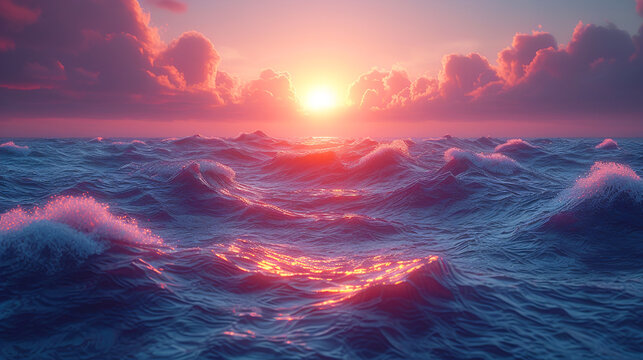 Ocean Sunrise Drenched Waves Meditation Background