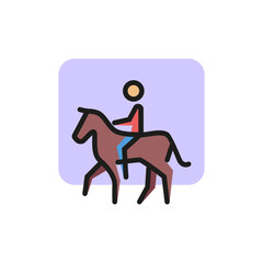 Sticker - Line icon of man riding horse. Equestrian center, race track, horseracing. Sport and leisure concept. Can be used for web pictograms, design and application icons