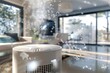 Sleek air purifier in action, bubble shield visible, capturing pollen and dust particles, modern home background , 3D illustration