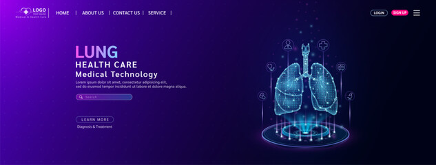 Wall Mural - Lung health care. Diagnose disease with technology artificial intelligence. Medical website template layout design. Banner for medical ads online social media. Science medicine business. Vector.