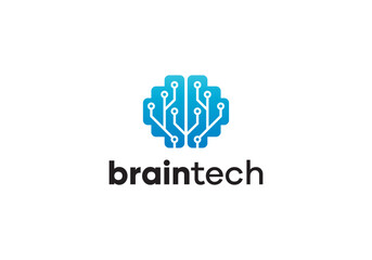 Sticker - neuron connection logo design, Human brain innovation intelligence icon template	
