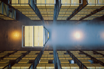 Poster - Upward Symmetrical Capture of a Modern Glass Buildingâ€™s Exterior Facade