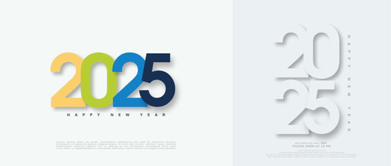 Sticker - Happy new year 2025. Simple celebration number design. New year 2025 vector premium design.