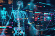 Human body anatomy with X-ray images and scientific data. Digital healthcare, research and medical technology concept