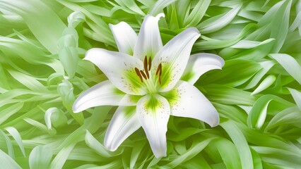 Wall Mural - Subject White background with light green floral abstract, lily flower petals