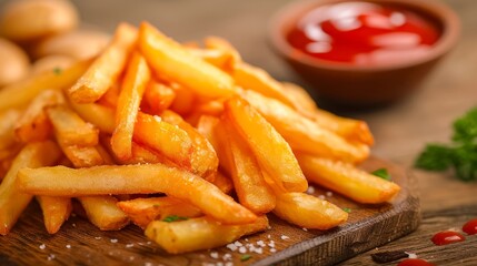 Wall Mural - Tasty french fries and ketchup, delicious food.