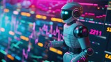 Fototapeta  - AI robots analyze financial data Investment recommendations Referring to AI technology that helps manage money
