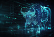 modern wallpaper, the bull in the stock market trading background in the style of glowing light effect and hologram charts generative ai