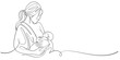 © sense - mother and child, line art drawing of woman is breastfeeding a child drawn picture silhouette. Line art. character mother feeds a newborn baby. Mothers day illustration
