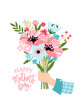 Hand holding bouquet vector illustration