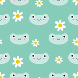 Fototapeta Pokój dzieciecy - Seamless pattern with frog faces