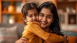 © JovialFox - Moment of child hugging and embracing mom. Portrait of happy Indian American mommy and her child kid
