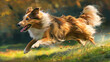 the dynamic energy of a Shetland Sheepdog during a playful activity
