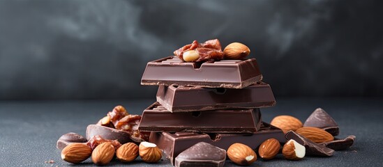 Canvas Print - A stack of chocolate bars topped with nuts