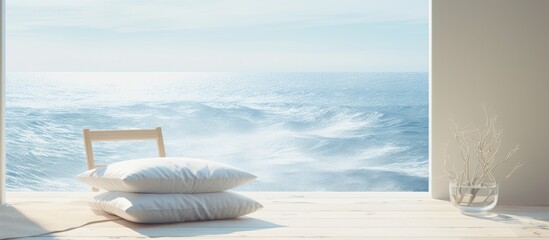 Poster - Chair and cushions on wooden floor next to window