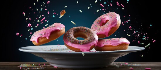 Canvas Print - Bowl of doughnuts with pink icing and sprinkles