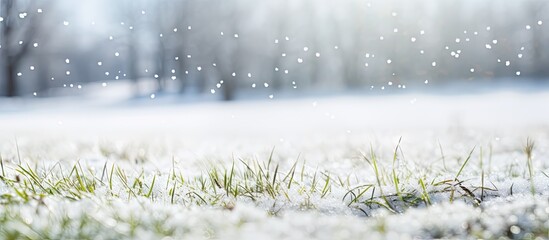 Wall Mural - Snow falling sky field grass