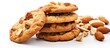A stack of nutty cookies on a white surface