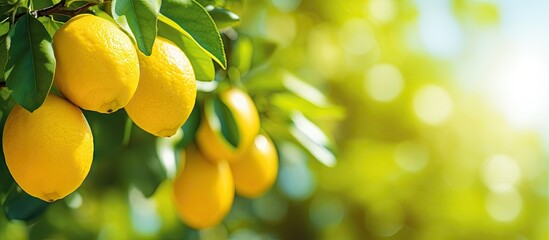 Poster - A bunch of ripe lemons hanging from a tree