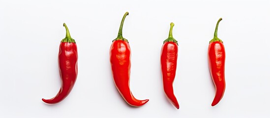 Poster - Three red chili peppers on a white surface