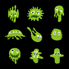 Wall Mural - toxic emotions. flowing liquid toxic drops with funny faces