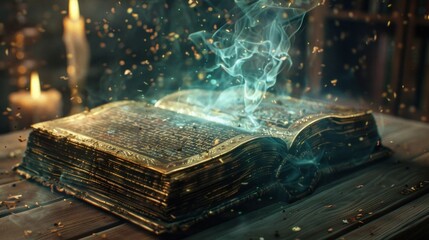 Wall Mural - Ancient magic book reveals secrets and spells.