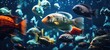 An underwater scene with various fish swimming calmly, the image is suitable for themes related to marine life, aquariums, and nature documentaries.