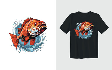 Wall Mural - Ace fish cartoon vector illustration in retro, fishing t shirt design illustration