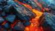 Volcano. Volcanic cone with lava and eruption of hot rocks