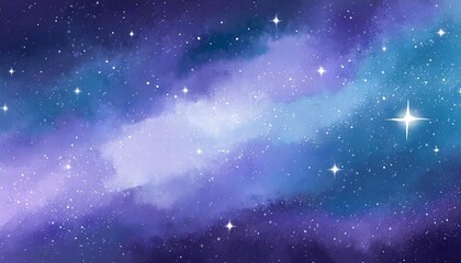 night starry sky and bright purple blue galaxy horizontal background banner