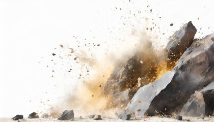 Canvas Print - rock stone white background fall black falling space isolated splash dust mountain cliff flying earth stone boulder texture rock abstract broken powder white dirt blast float burst fantasy surface