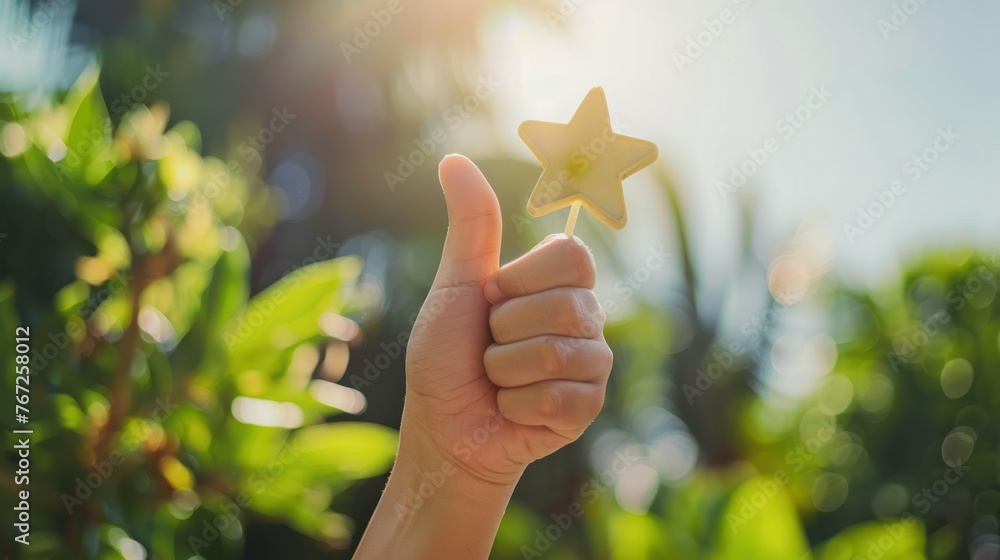 Customer satisfaction feedback review concept. Hand with thumb up ...