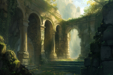 Wall Mural - fantasy scene ancient ruins, game design inspiration. digital art
