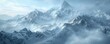 A breathtaking aerial view captures the daring expedition team trekking through a vast, snow-capped mountain range, battling harsh winds and frosty conditions 3D render, Overcast,
