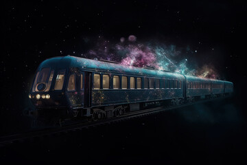 Sticker - Surreal magic train in the astral space. Railway trip on the magic train with good aura.