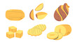 Vector Slicing, Cutting And Dicing Potatoes, Versatile Shapes Set. Thin, Elongated Slices For Gratins, Chunky Cubes