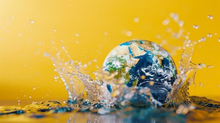 Global Aquatecture Concept: Water splash around Earth globe, depicting the essential role of water in the world's ecological balance