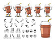 © Pavlo Syvak - Cartoon Groovy Cup Of Hot Coffee or Tea Drink Character Creation Kit. Vector Collection Of Disposable Mugs Animation